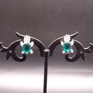Dainty 925 Silver Sea Turtle Earrings W/ CZ Green Emerald Women's Birthday Gift